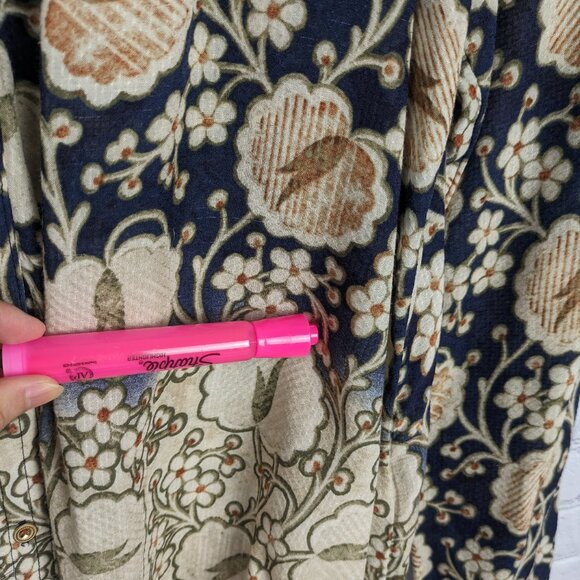 Maeve Anthropologie Blouse Womens Size M Blue Beige Floral Rayon Button Up Boho - Picture 15 of 15